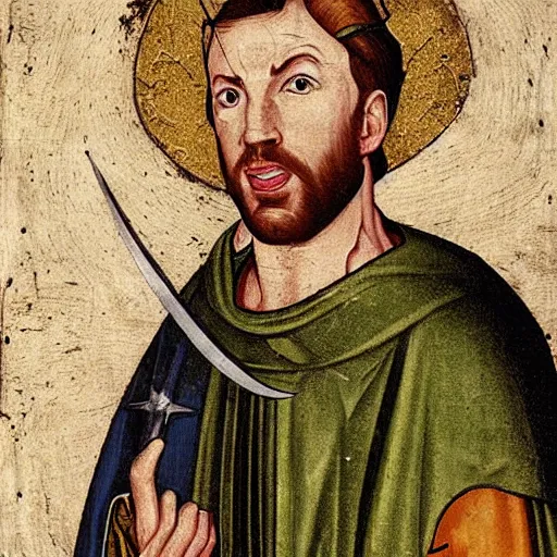 Image similar to chris evans, medieval painting,