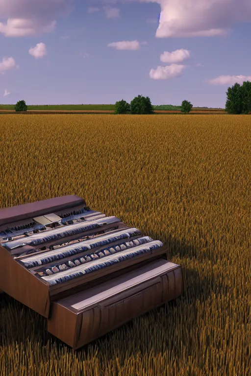 Image similar to a large organ in a field, trending on artstation, render, 3 d, octane, 4 k, 8 k, unreal engine, cinema 4 d