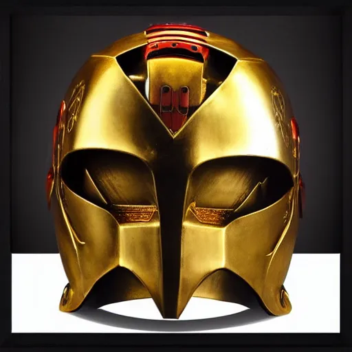 Prompt: “portrait of a spartan helmet battle damaged gold red crest dark night artwork detailed intricate”