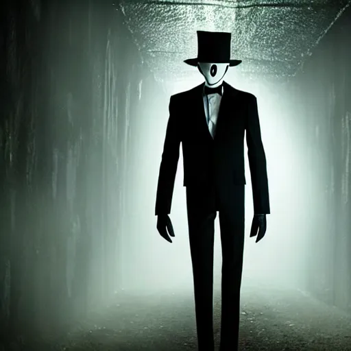 Image similar to still photo of slenderman in the opening of american horror story, cinematic lighting, scene, cinematic