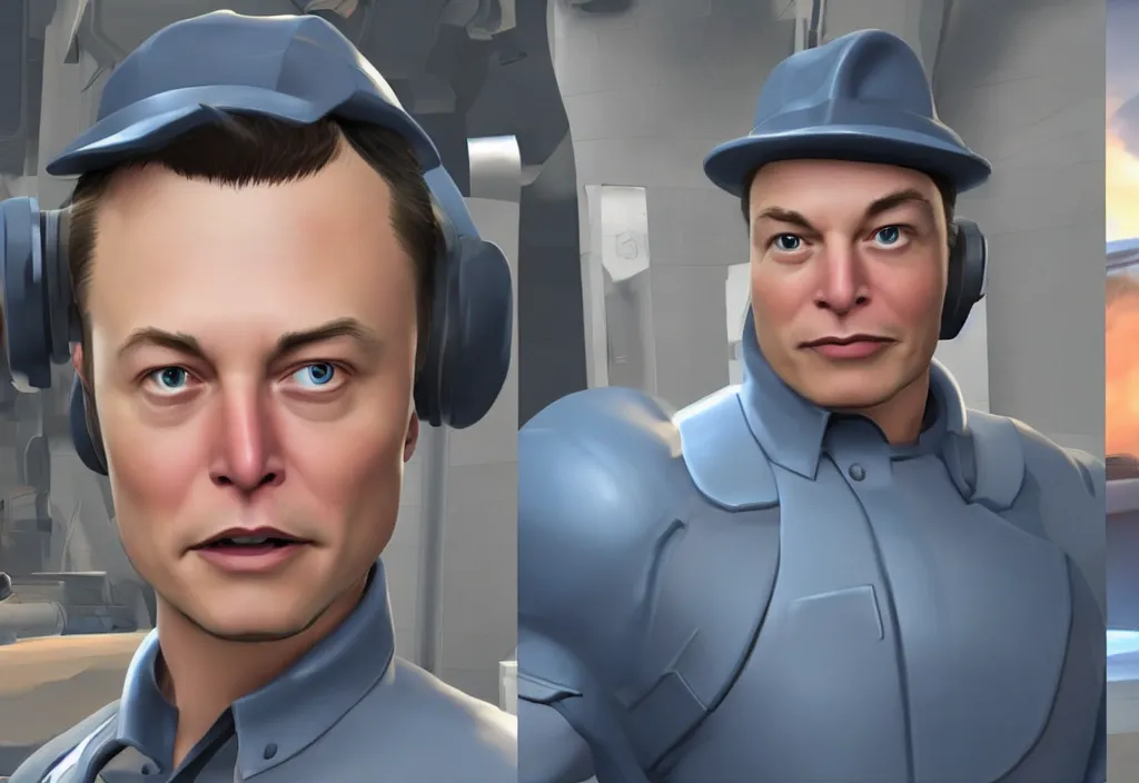 Image similar to elon musk in team fortress 2, elon musk in the video game team fortress, gameplay screenshot, close up, 3 d rendering. unreal engine. amazing likeness. very detailed.