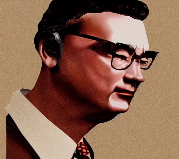 Image similar to Tom hanks as forrest gump wearing a necklace made out of shrimps around the neck, realistic face, digital art, in the style of Daniel Conway, amazing detail, artstation, long shot