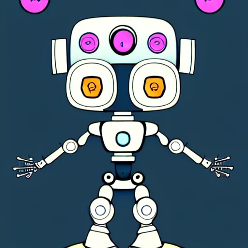 Prompt: Digital illustration of a cute robot character, Uliana Babenko, Ana Varela, procreate, drawing, ink, Trend on Behance Illustration, Childrens Art in Artstation