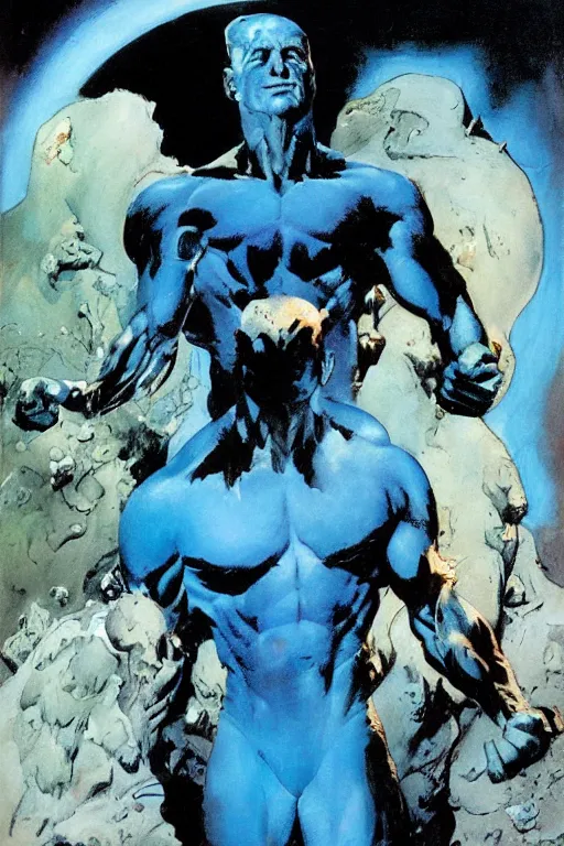 Prompt: Dr. Manhattan by Frank Frazetta