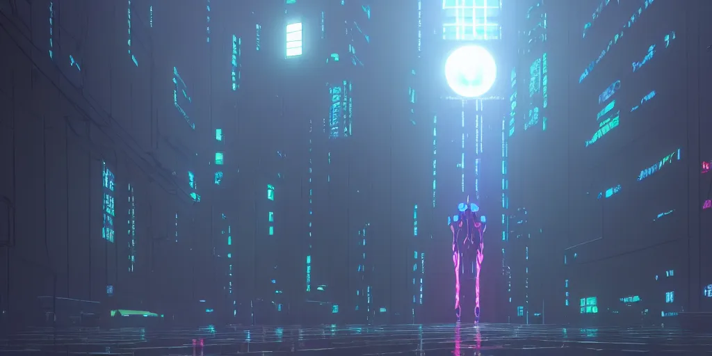 Image similar to twilight lighting, moody, atmospheric, solarpunk, cyberpunk, a render of the scp gate guardian, rainy, in the art style of neon genesis : evangelion, 8 0 s anime style, by ghibli studio and victor ngai, ghost in the shell art style, akira artstyle, pixar highly detailed, 8 k h 5 7 6