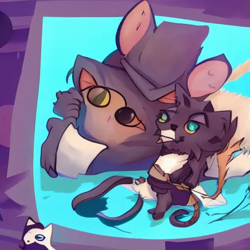 Image similar to yordles hanging out with a cat, TFT