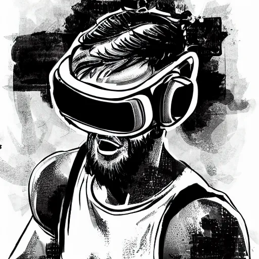 Image similar to wrestlers wearing vr headsets, vr goggles, shrugging, shrugging arms, tap out, minimalistic, trending on art station, digital illustration by matthew skiff