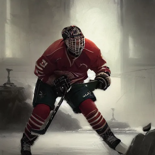 Image similar to hockey player, intricate, sharp focus, illustration, highly detailed, digital painting, concept art, matte, art by ruan jia and wlop and greg rutkowski, masterpiece