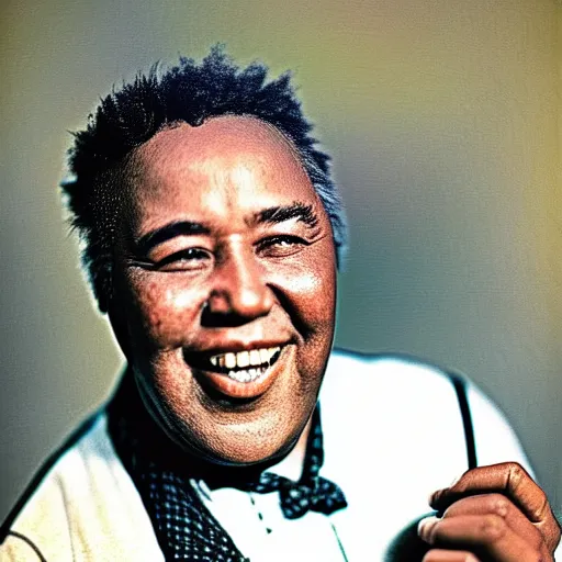 Image similar to realistic photo of old charlie parker at age 7 6, smiling, vintage colorized photo