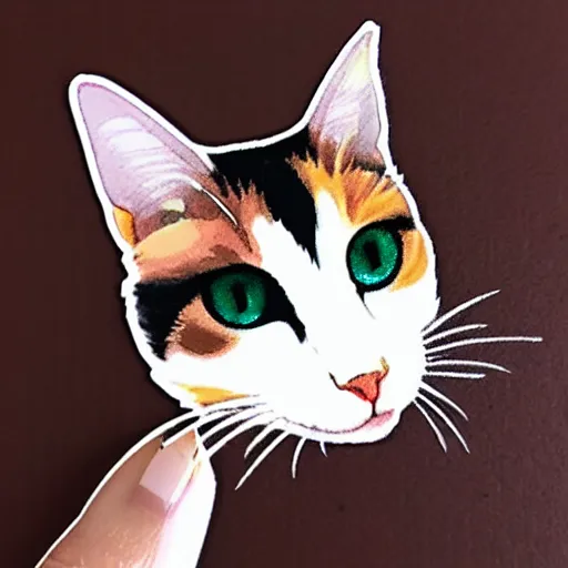 Prompt: dark calico cat sticker