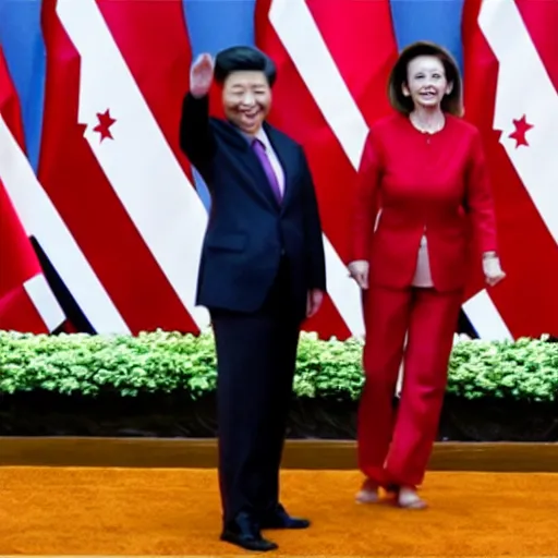 Prompt: Nancy Pelosi dabbing on Xi Jinping in the capital of taiwan