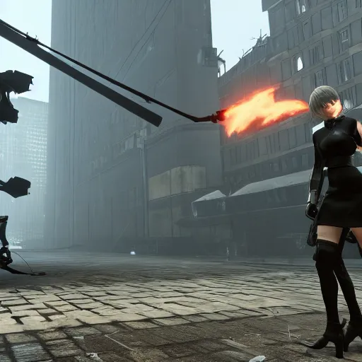 Image similar to 2B nier automata in Half life 2, 4k screenshot of Half life 2 gameplay, 8k hdr showcase