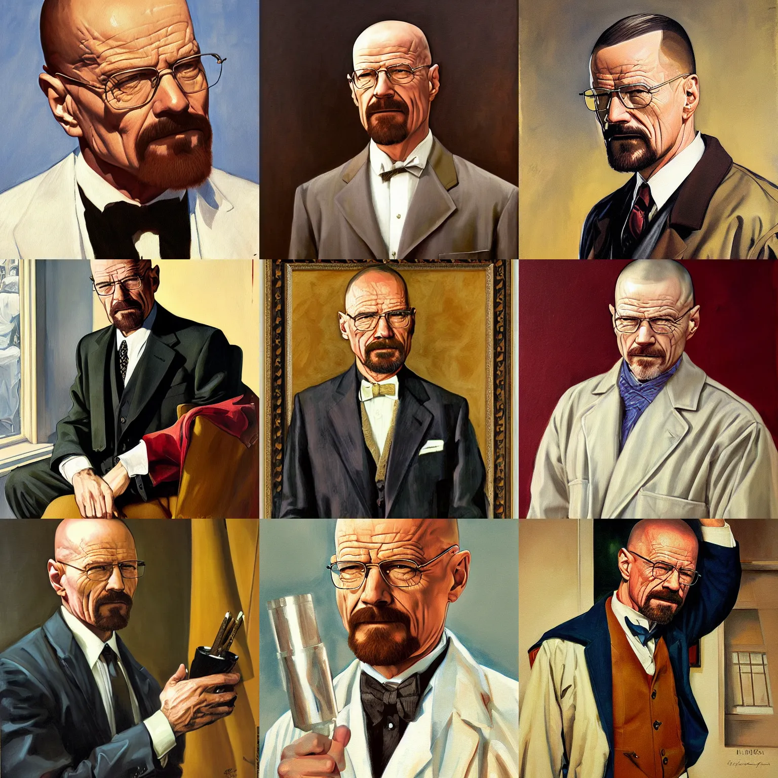Prompt: painting of walter white, leyendecker's magnum opus painting