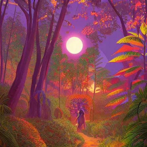 Image similar to Geometric Malagasy fairytale forest, sun in the background, intricate, elegant, highly detailed, digital painting, artstation, concept art, smooth, sharp focus, illustration, art by artgerm