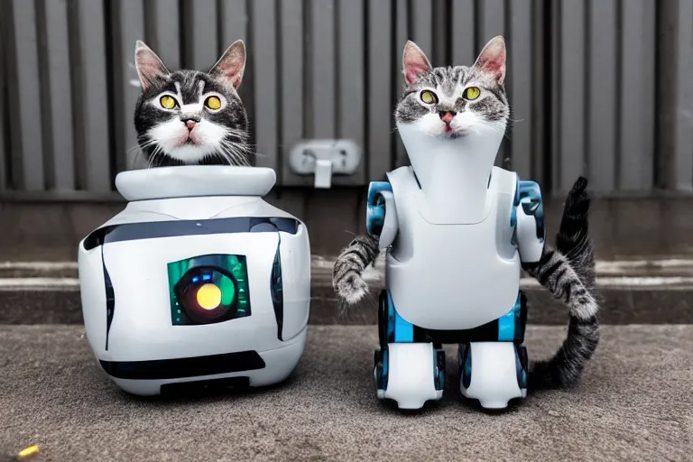 Image similar to a robot cat, cat robot, cat droid, cyborg cat, cyberpunk cat, futuristic cat robot design, industrial design with intrincate details of machinery and electricity, powerful machine, futuristic cat ai