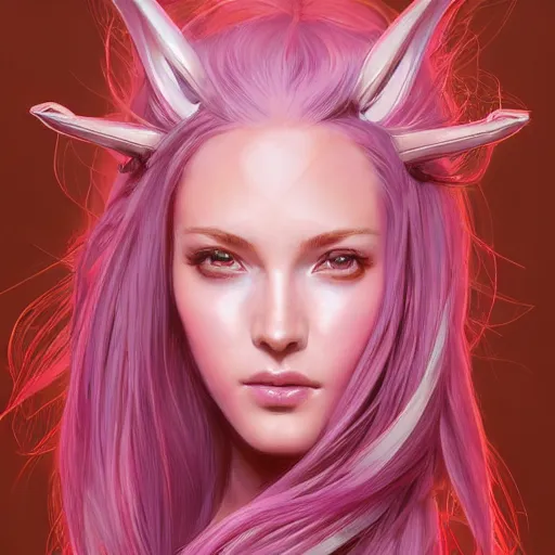 Image similar to portrait of beautiful symmetrical anime alien woman, pink hair, attractive, casual, modern, victoria's secret, highly detailed, digital painting, artstation, concept art, smooth, sharp focus, illustration, art by artgerm, greg rutkowski and alphonse mucha, 8 k,