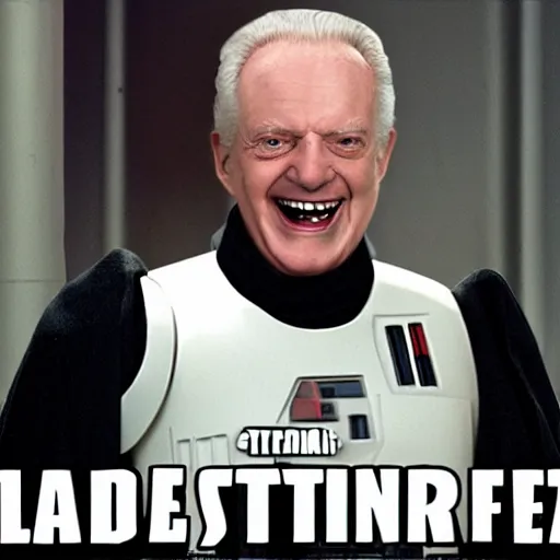 Image similar to Lord Palpatine laughs out loud with his stormtrooper friends meme