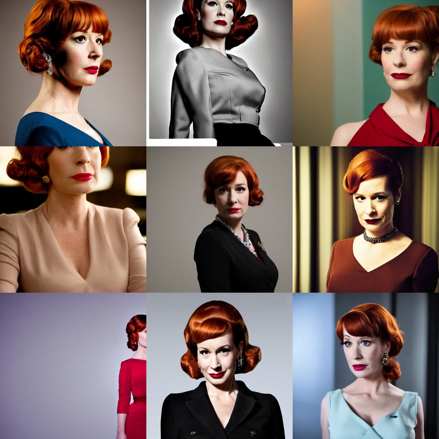 Prompt: a portrait medium shot of Joan Holloway from mad men, aesthetic, elegant, highly detailed, cinematic lighting