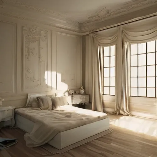 Image similar to cream - colored room, vanilla - colored lighting, soft golden light, marble room, marble slabs, bare room, empty room, studio room, window to night time, night time, warm lighting inside, art by artgerm