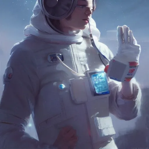 Image similar to a space nurse with a hood on, Matte painting , detailed painting, greg rutkowski