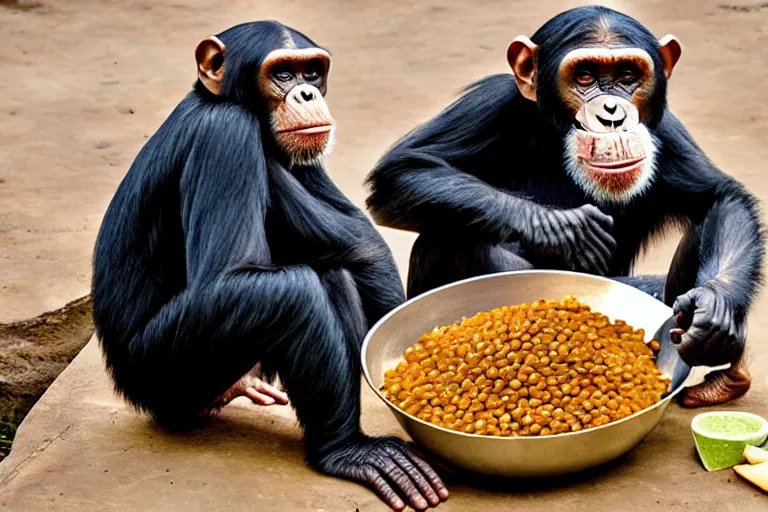 Image similar to chimpanzees cooking lentil dhaal, 32K