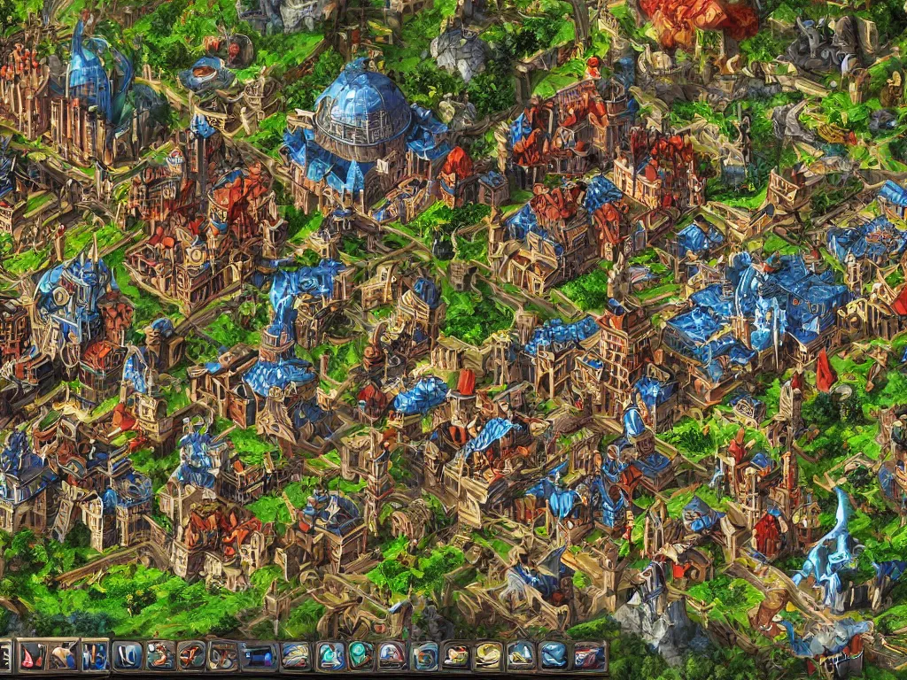 Prompt: reimagined Heroes of Might and Magic 3 evil city scene, ultra detailed game art, isometric, master artist