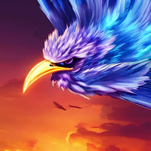 Image similar to a phoenix bird in flight, portrait, electric lightning, blue fire, furry, soft, concept art, sharp focus, intricate details, highly detailed, photorealistic, disney pixar, octane render, iridescent, anime, 8 k