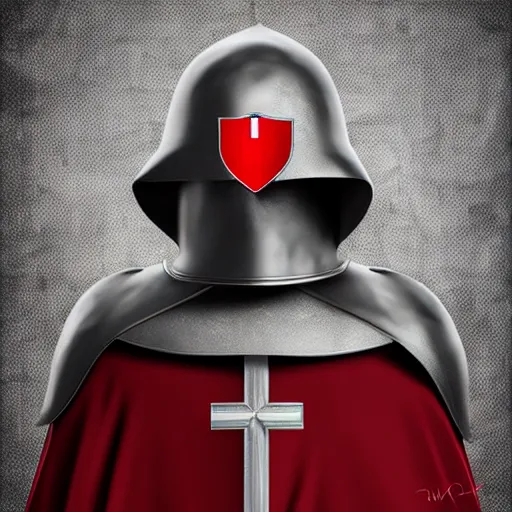 Prompt: man in century crusader armor and cape with big red cross on it digital art realistic high detail