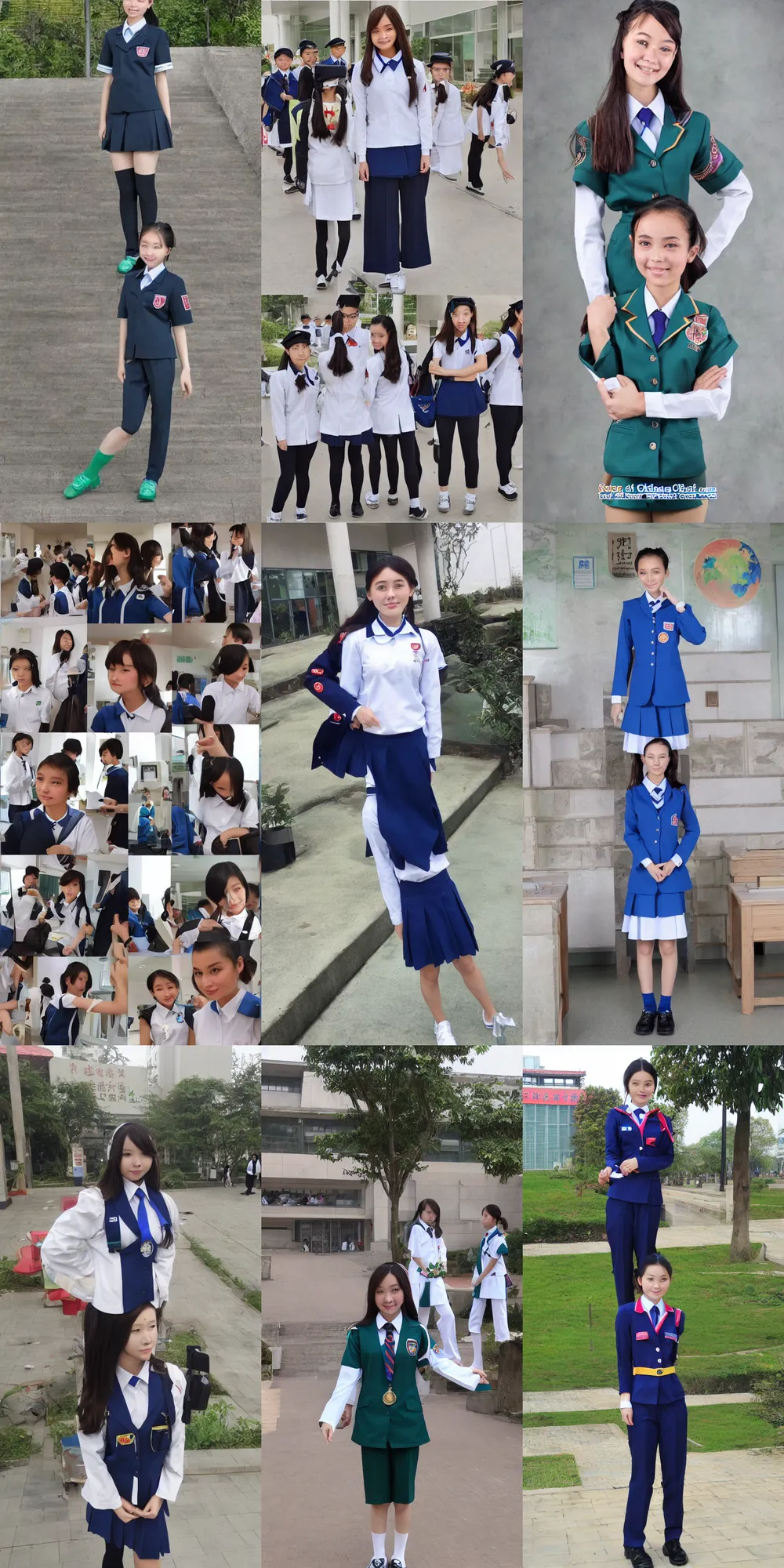 Prompt: the whole body picture of a super beautiful girl wear the shenzhen school uniform, from china, surreal