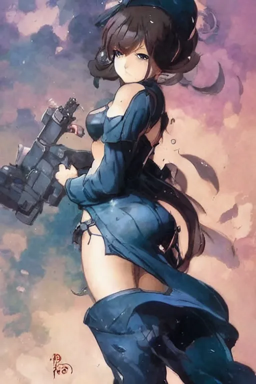 Image similar to a cute anime woman by frank frazetta and ross tran