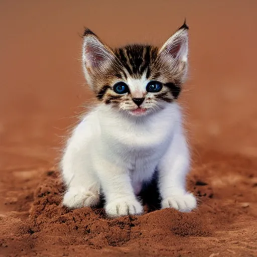 Prompt: kitten in spacesuit on Mars