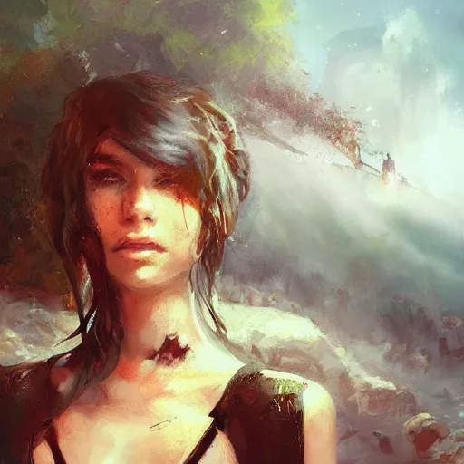 Prompt: a portrait of a character in a scenic environment by Raymond Swanland