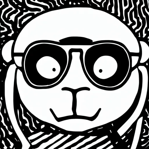 Prompt: mcbess popart of a monkey wearing headphones and sunglasses
