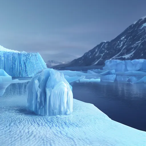 Image similar to A glacier with an ice cone hat, ultra realistic, ultra detailed, award winning, 8K, concept art