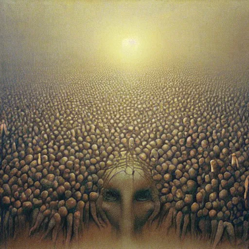 Image similar to a very crowded morning subway station, painted by zdzisław beksinski,