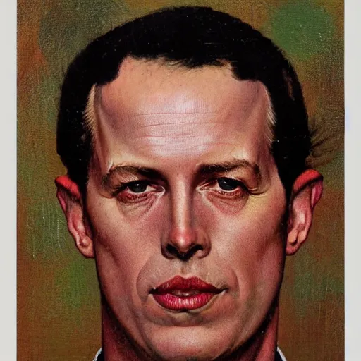 Image similar to Frontal portrait of Jim Kelly. A portrait by Norman Rockwell.