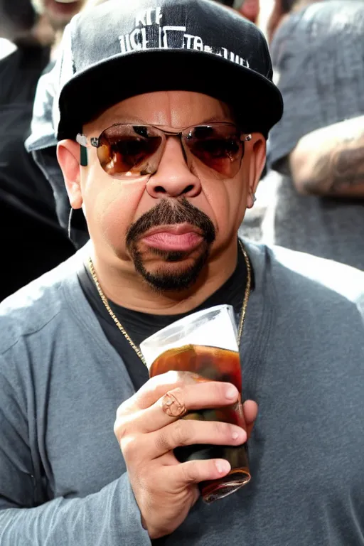 Prompt: rapper'ice t'drinking iced tea