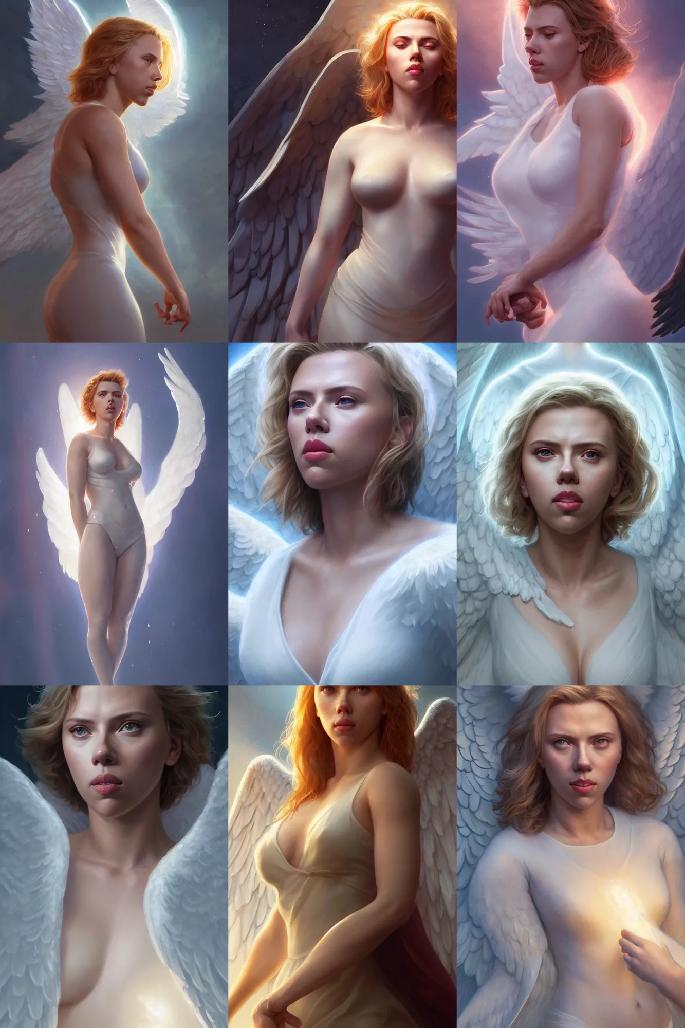 Image similar to scarlett johansson as a heavenly angel, anatomy, bathed in light, highly detailed, photorealistic, artstation, smooth, sharp focus, illustration, unreal engine 5, 8 k, art by artgerm and greg rutkowski and edgar maxence