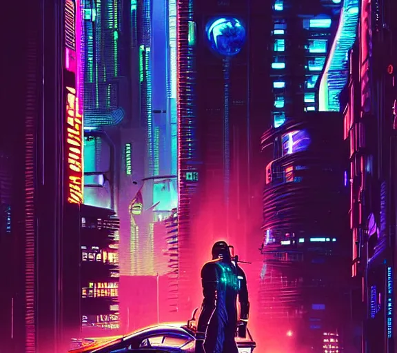 Image similar to a portrait of a cyberpunk person, Night City, cyberpunk 2077, very very coherent painting, 1979 OMNI Magazine Cover, street level neo-Tokyo in Cyberpunk 2045 style by Vincent Di Fate by mark arian by artgerm, 4k, 8k, HD, trending on artstation