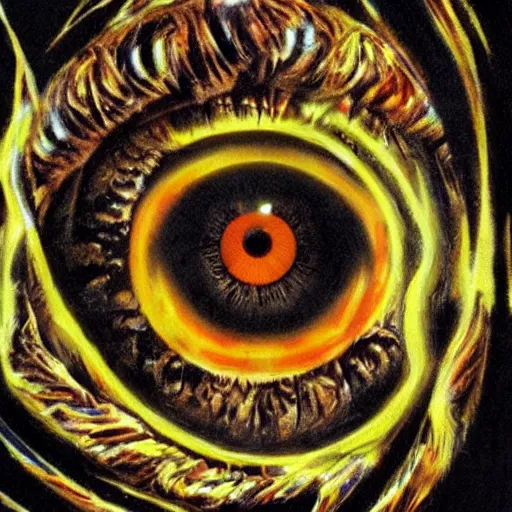 Prompt: an eye elemental, whirling energy made of eyes ( dramatic, cinematic, by simon bisley )