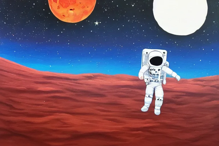 Image similar to an astronaut laying on mars in the style of flooko, acrylic art, detailed, moonlight,