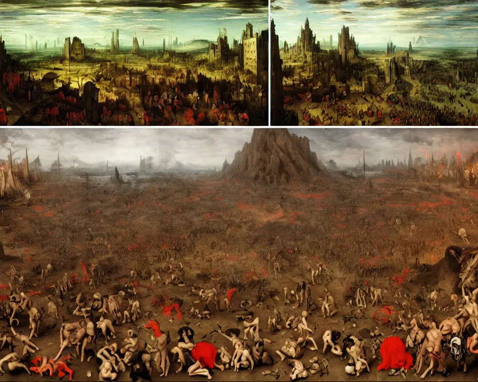 Image similar to doom eternal by jakub rozalski, garden of eternal delights hell by hieronymus bosh, triumph of death by pieter brueghel