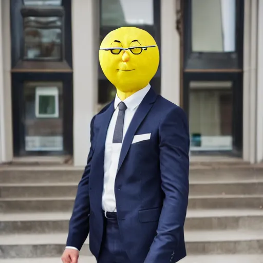 Image similar to a man wearing a suit lemon head