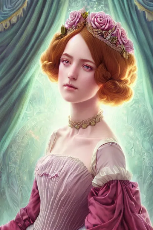 Prompt: a romatic dreamlike charming princess of legends character, victorian royal dresses, symmetrical, rose, maximalist, cg animation, riot enterainment, arcane, realistic, hyper detailed, masterpiece character select portrait, by artgerm, charlie bowater, anna dittmann, ilya kuvshinov, loish, drew struzan, 3 d