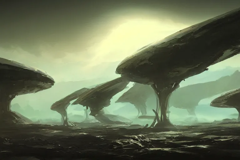 Image similar to cinematic surface of an alien planet, concept art trending on artstation,