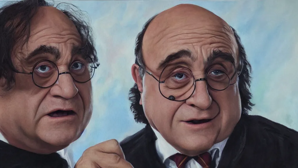 Prompt: Harry Potter played by Danny DeVito, oil painting