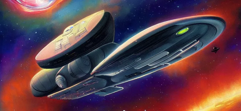 Image similar to beautiful masterpiece painting of spaceship in space, Gallante Thantos Carrier, by juan ortiz 8k