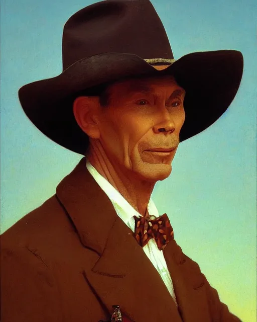 Prompt: portrait, Hank Williams Sr wearing hat, impasto, Jean-Leon Gerome, chuck close:7, carl spitzweg:7, cinematic light, full face, symmetrical face