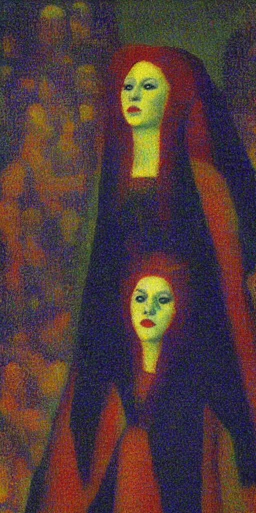 Prompt: a film still of vulvina about a queen in love with the death,, painted by georges seurat, impressionism, pointillism, detailed