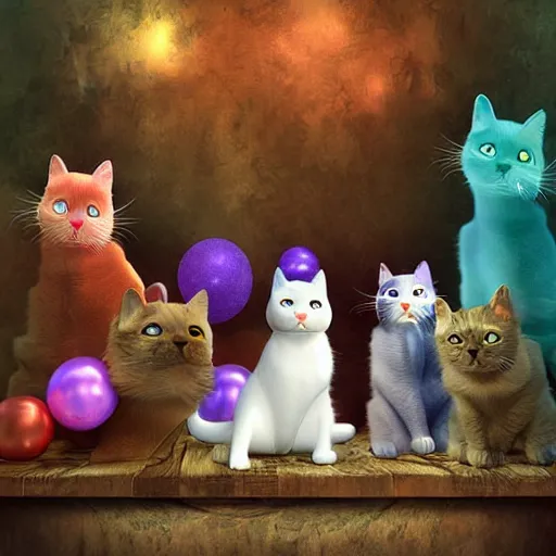 Image similar to cats party, 3d digital art, beautiful, magical atmosphere, concept and